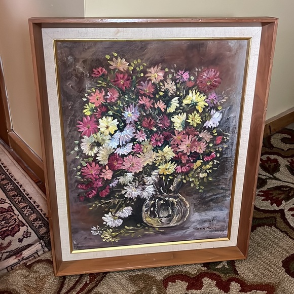 Original Art CUT FLOWERS Acrylic Canvas by Jean Mann Professional Matte Frame